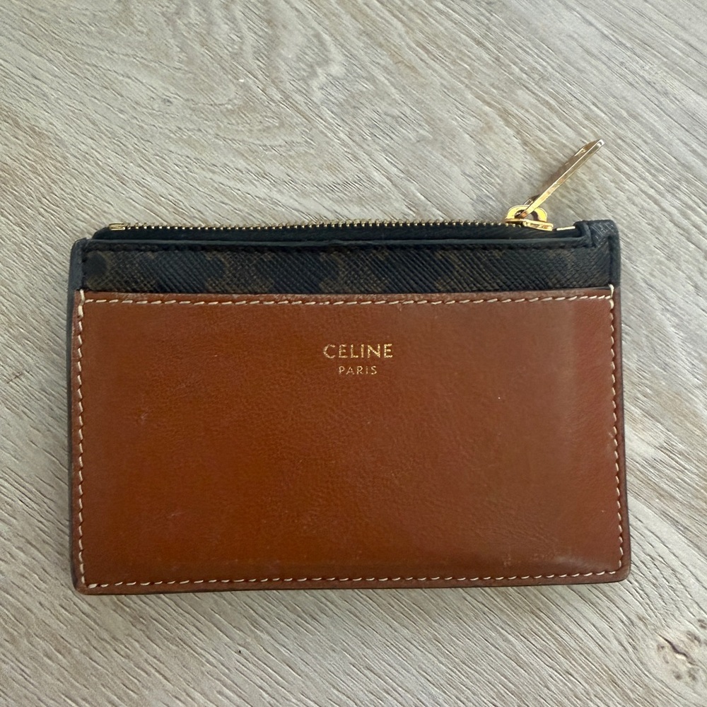 Celine Tan and Black Leather Key Card Holder